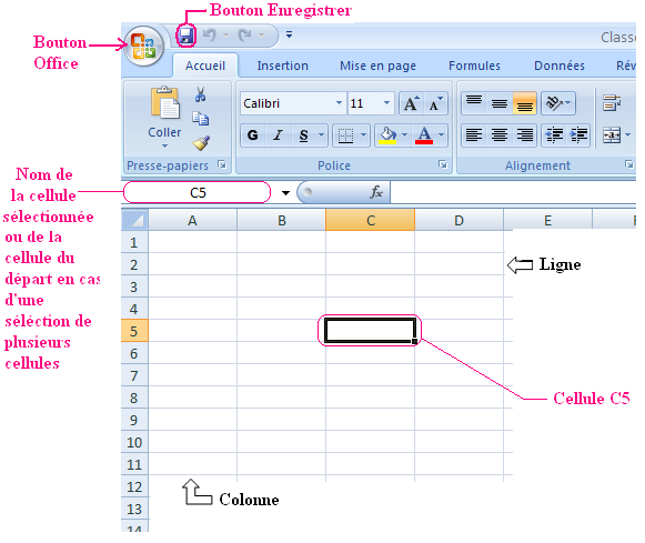 Présentation du classeur Excel