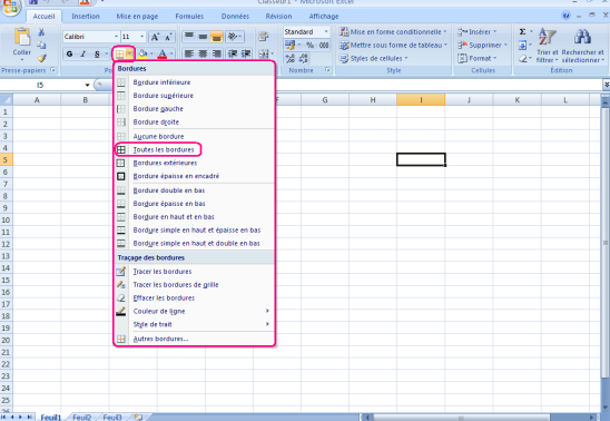 Insérer un tableau sur Excel