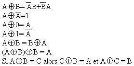 OU Exclusif (XOR) logique, Propriétés : Algèbre de Boole