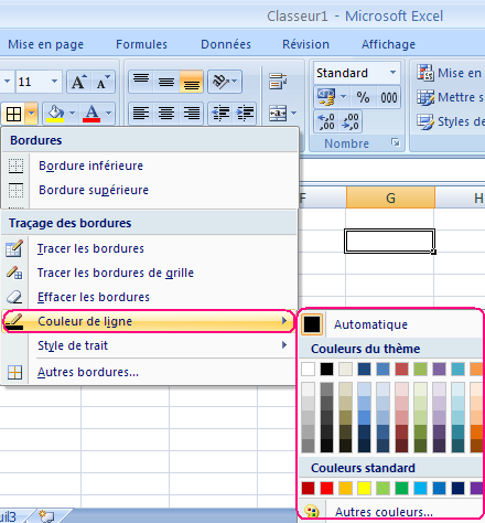 tableau Excel: couleur des bordures