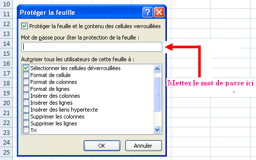 La procédure pour protéger une feuille par un mot de passe
