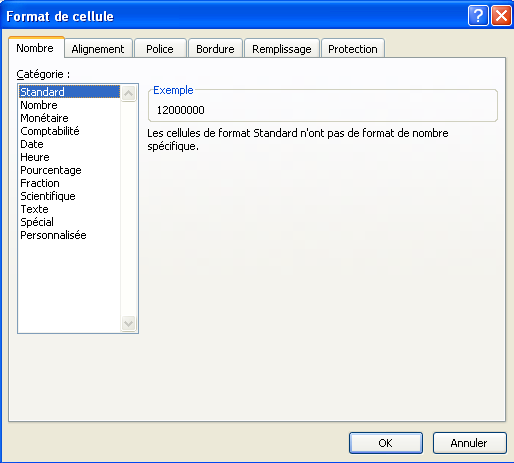 Nombe : Format de la cellule Excel