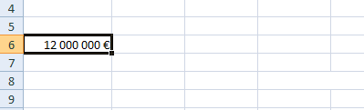 Nombre, choix Monétaire du Format de la cellule Excel