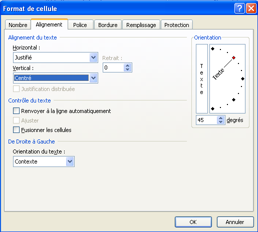 Alignement et orientation du texte