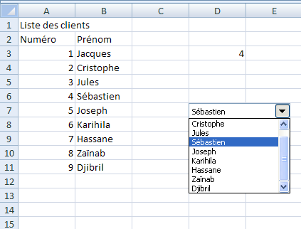 Création de la liste déroulante